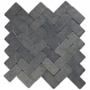 Black marble herringbone mosaic tile Tumbled